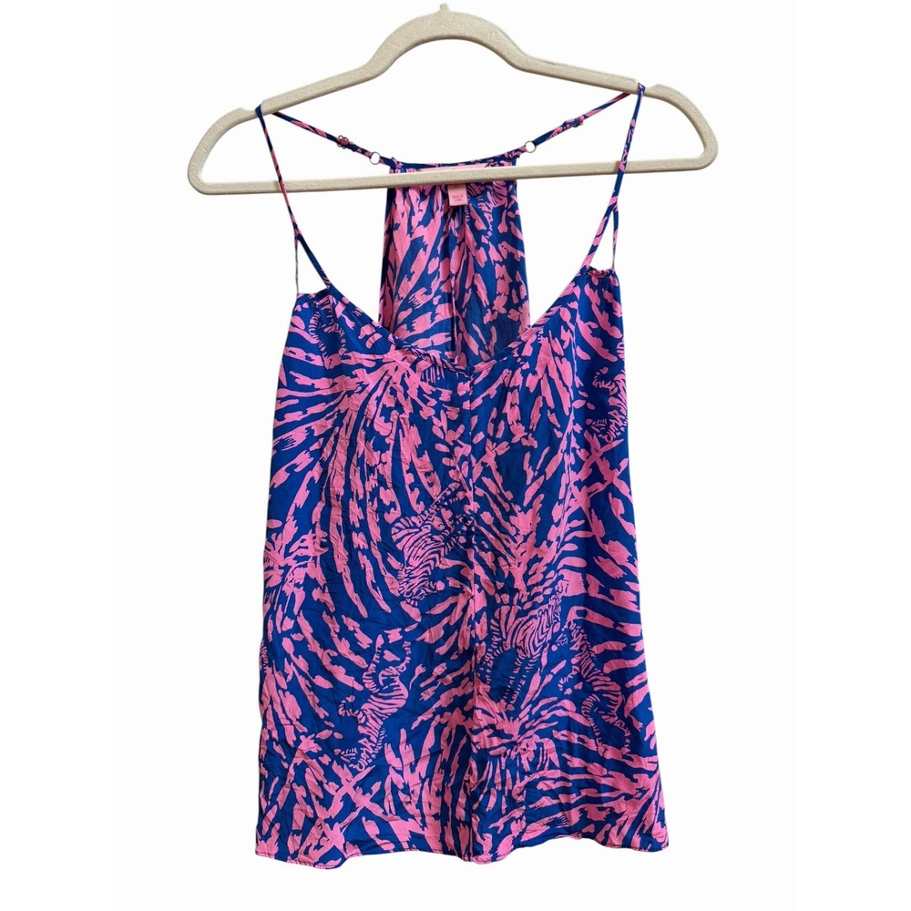 Lilly Pulitzer Rory Silk Tank Top Sz M Zebra Rollin In The Grass Palm Beach